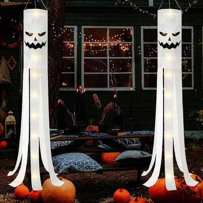 Halloween LED Ghost Windsock Decoration - Home Porch Patio Yard Spooky Holiday Party Hanging Decor