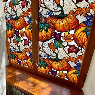 Halloween Pumpkin & Maple Leaf Window Film