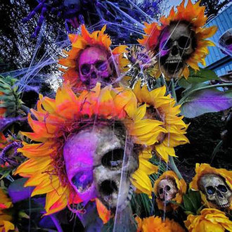 Halloween Spooky Sunflower Skull Garden Stake