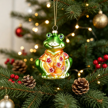Hand Blown Glass Frog Christmas Hanging Ornament - Xmas Tree Decor