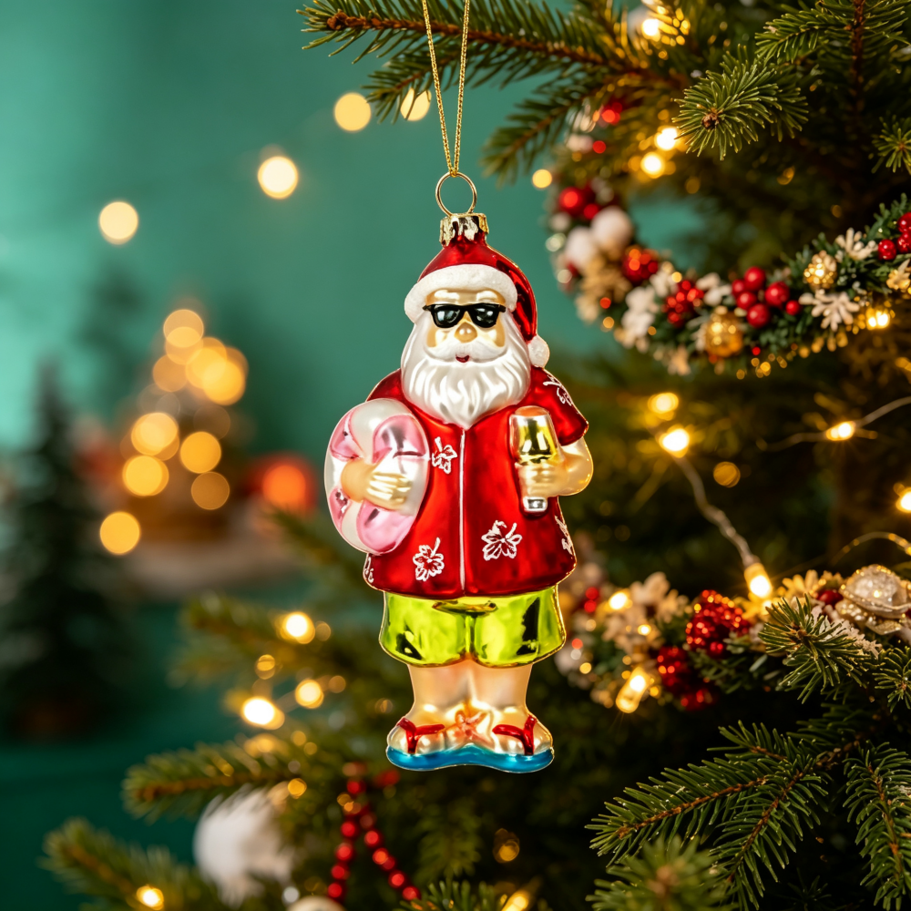 Hand Blown Glass Santa Christmas Hanging Ornament - Xmas Tree Decor