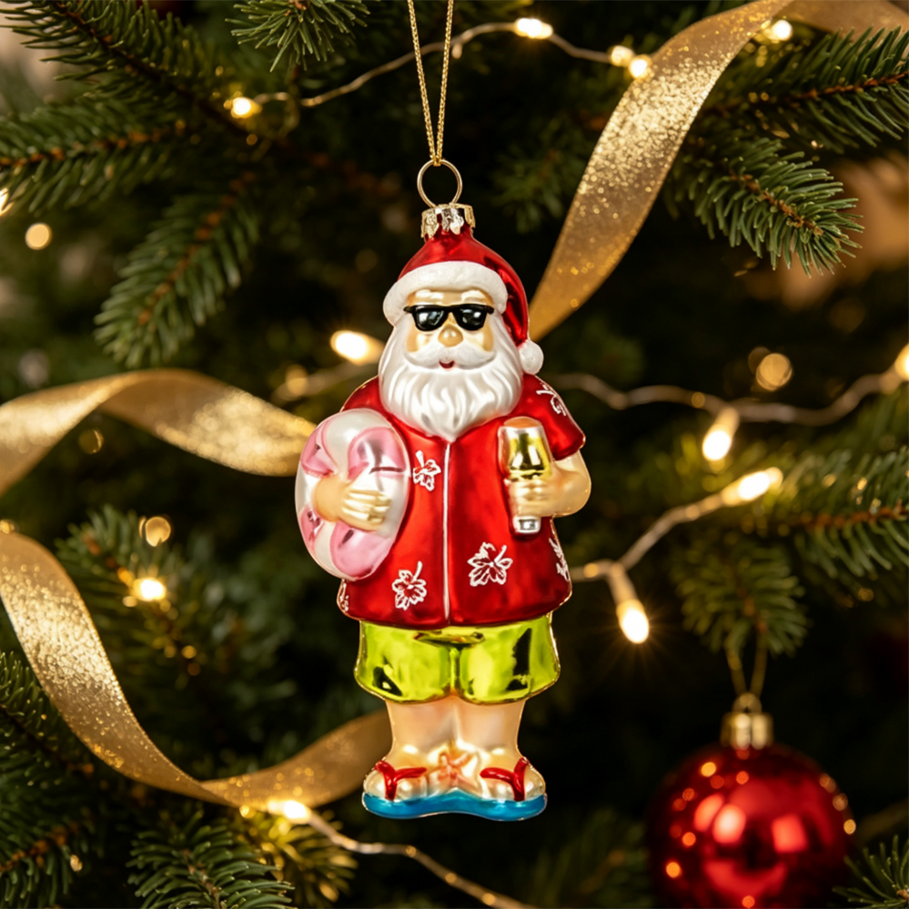 Hand Blown Glass Santa Christmas Hanging Ornament - Xmas Tree Decor