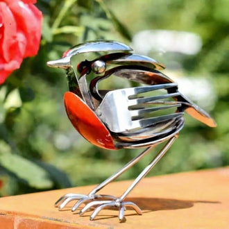 Hand-Crafted Scrap Metal Robin Bird Sculpture - Lawn & Patio Garden Decor