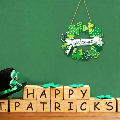 Hand Crafted Wooden St.Patrick’s Day Door Wreath  -  11-Inch, Front Door Spring Holiday Decor