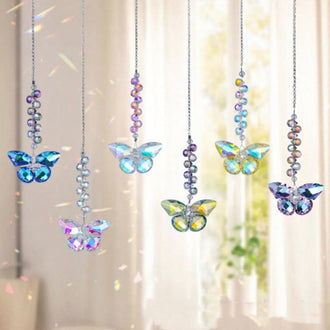Hand Made Crystal Butterfly Suncatcher - Set of 6, Window & Porch Hanging Decor