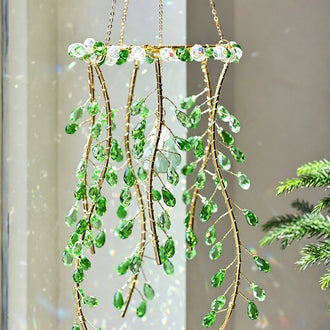 Hand‑Made Crystal Willow‑Leaf Suncatcher ‑ Window & Porch Hanging Decor