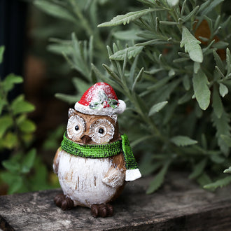 Hand Painted Christmas Owl Figurine