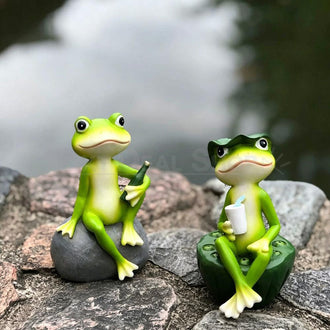 Hand Painted Drinking Frog Garden Figurine
