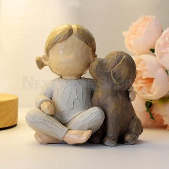 Hand Painted Girl & Puppy Figurine