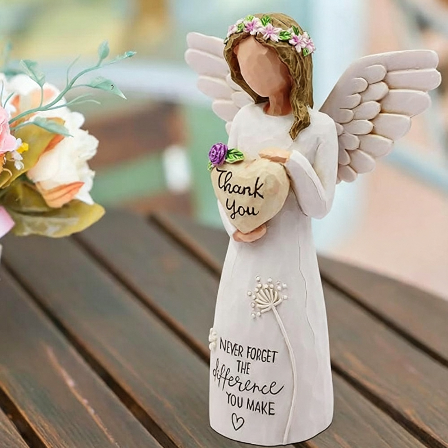 Hand Painted Resin Angel Figurine  -  5.1-Inch, Shelf & Tabletop Indoor Decor