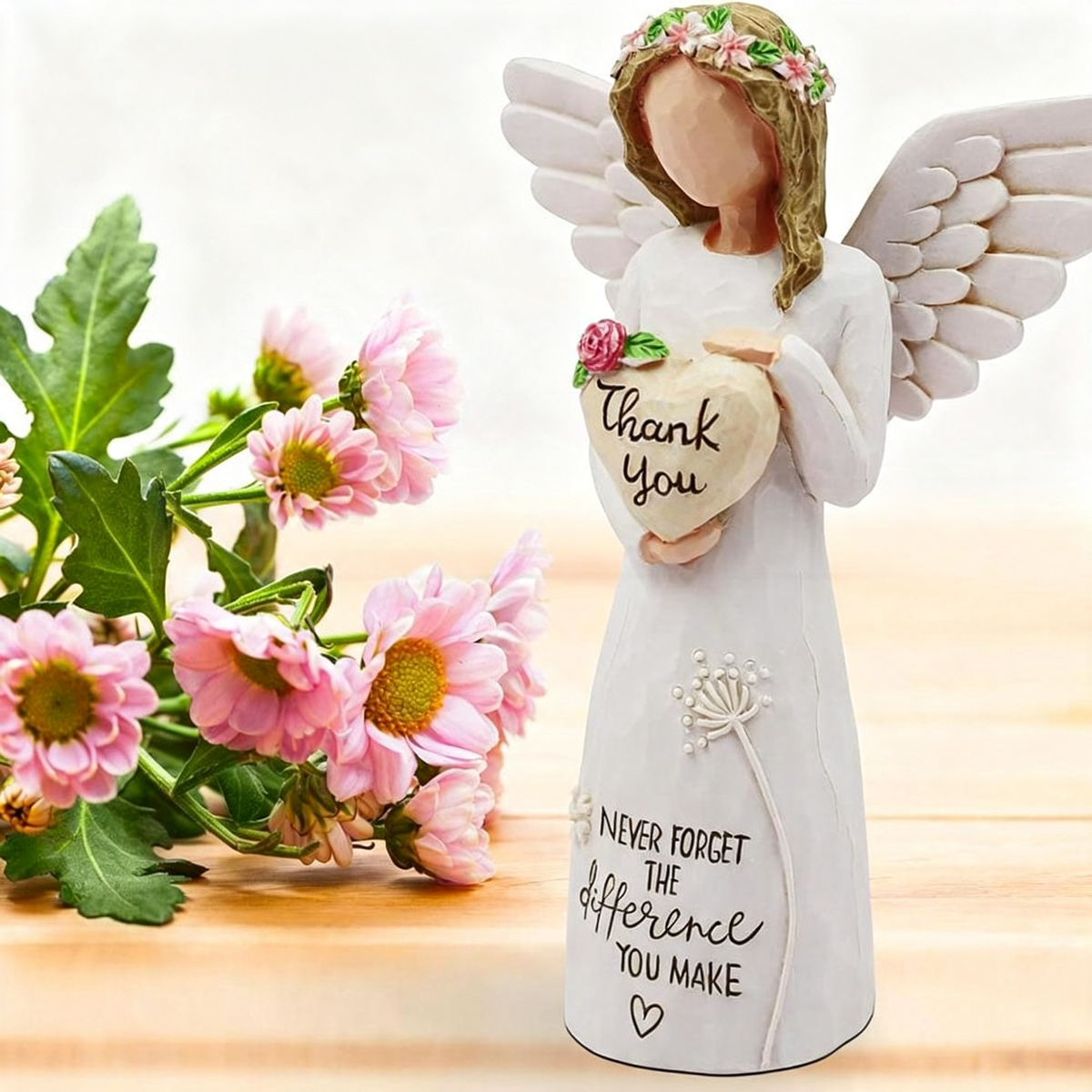 Hand Painted Resin Angel Figurine  -  5.1-Inch, Shelf & Tabletop Indoor Decor