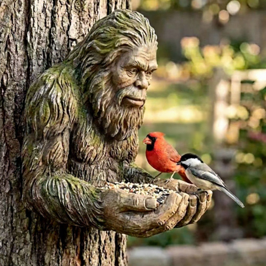 Hand Painted Resin Bigfoot Bird Feeder  -  5.7-Inch, Backyard Garden Wildlife Accessory