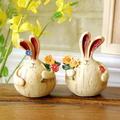 Hand Painted Resin Bunny Figurines  -  Set of 2, Easter Lawn Patio Garden Decor