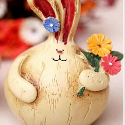 Hand Painted Resin Bunny Figurines  -  Set of 2, Easter Lawn Patio Garden Decor