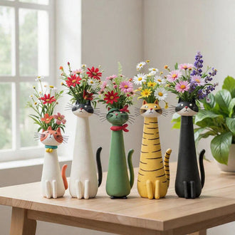 Hand‑Painted Resin Cat‑Shape Flower Vase ‑ Tabletop Indoor Floral Decor