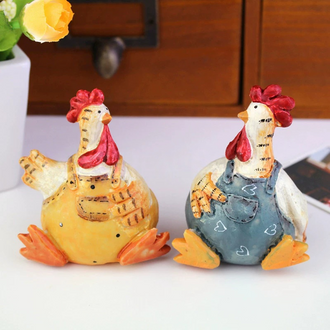 Hand‑Painted Resin Chicken Figurines ‑ Set of 2, Home & Garden Decor