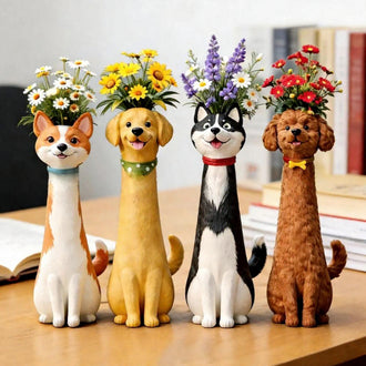 Hand‑Painted Resin Dog‑Shape Flower Vase ‑ 6.5-Inch, Tabletop Indoor Floral Decor
