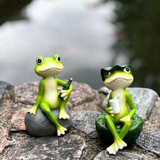 Hand‑Painted Resin Drinking‑Frog Garden Figurine ‑ Flower Bed & Lawn Outdoor Decor