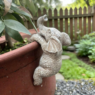 Hand Painted Resin Elephant Pot Hugger ‑ Flower Pot & Planter Garden Decor