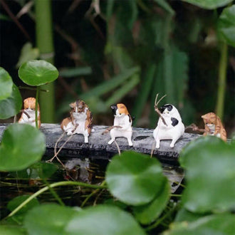 Hand‑Painted Resin Fishing‑Cat Figurine ‑ Set of 5, Lawn & Tabletop Garden Decor