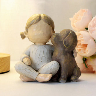 Hand‑Painted Resin Girl & Puppy Figurine - Tabletop Garden Decor