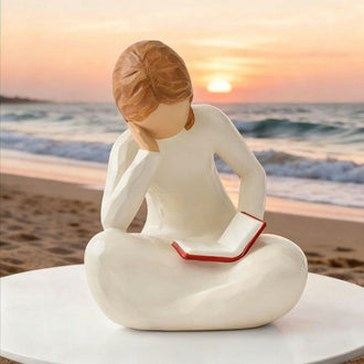 Hand‑Painted Resin Reading Thinker Figurine ‑ Desk & Shelf Indoor Decor