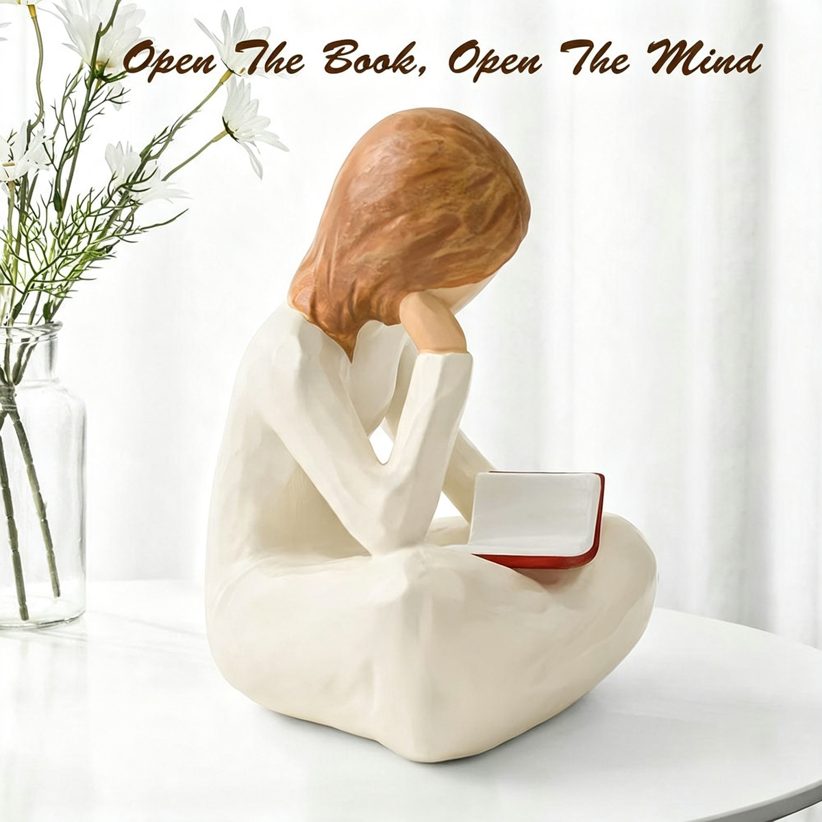 Hand Painted Resin Reading Thinker Figurine  -  Desk & Shelf Indoor Decor
