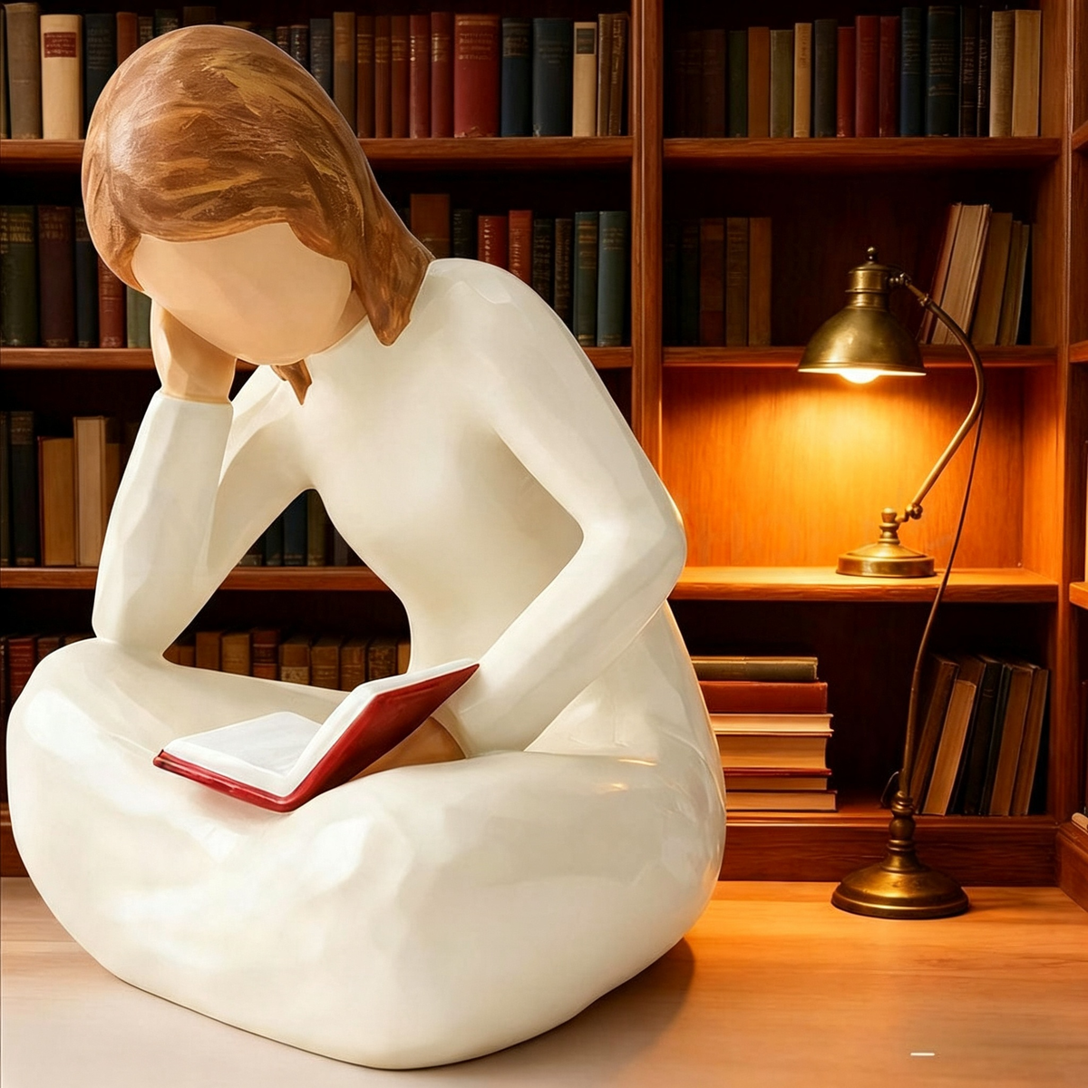 Hand Painted Resin Reading Thinker Figurine  -  Desk & Shelf Indoor Decor