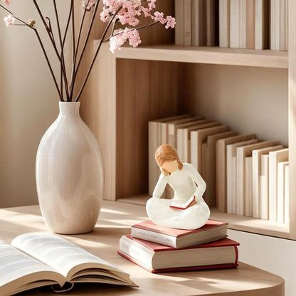 Hand Painted Resin Reading Thinker Figurine  -  Desk & Shelf Indoor Decor