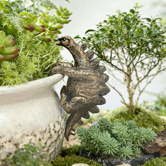Hand‑Painted Resin Stegosaurus Dinosaur Pot Hugger ‑ Flower Pot & Planter Garden Decor
