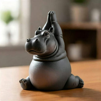 Hand‑Painted Resin Yoga‑Pose Hippo Figurine ‑ 3.1-Inch, Tabletop & Lawn Garden Decor