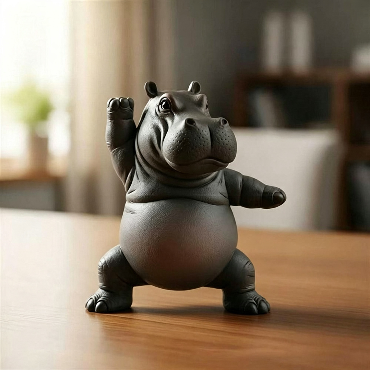 Hand Painted Resin Yoga Pose Hippo Figurine  -  3.1-Inch, Tabletop & Lawn Garden Decor