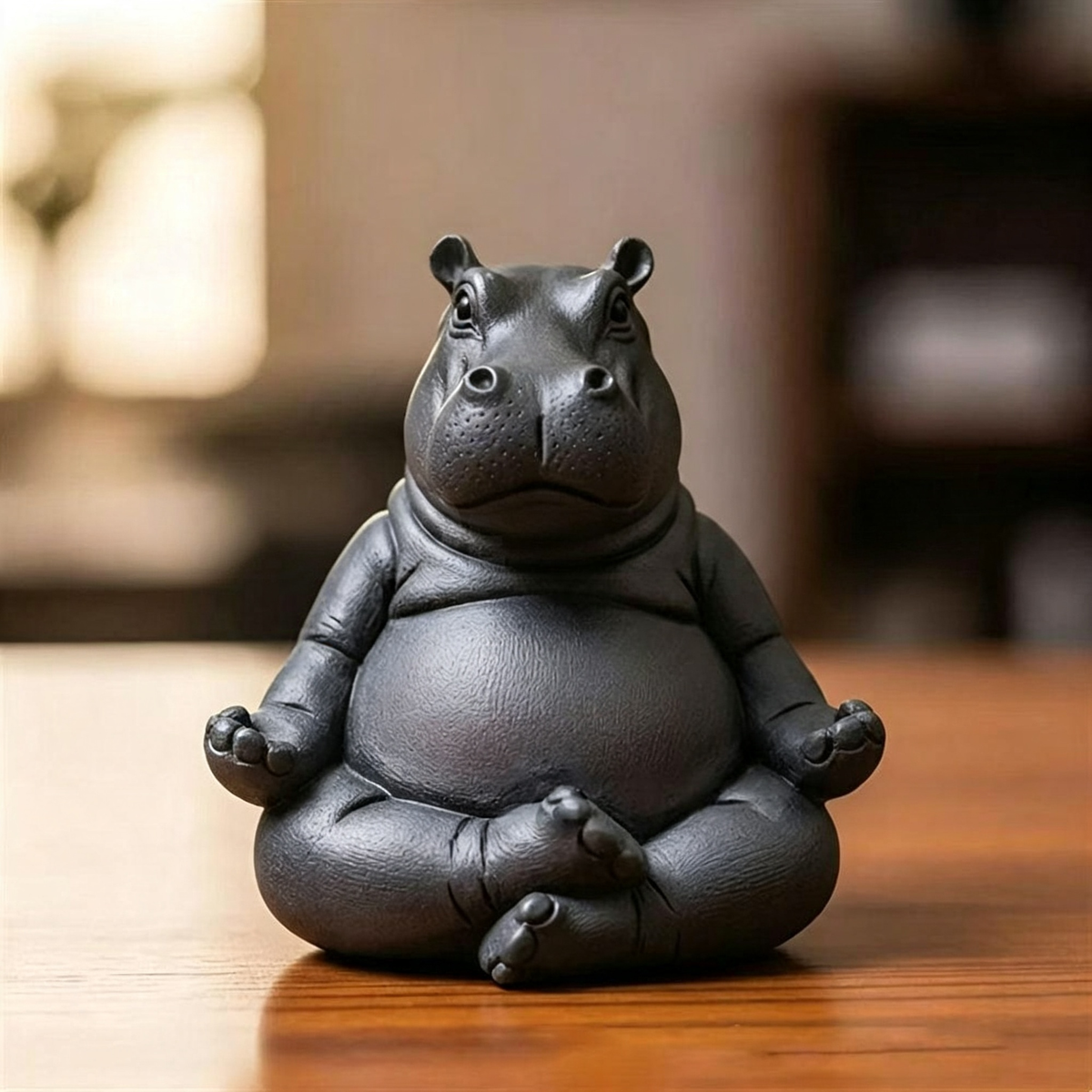 Hand Painted Resin Yoga Pose Hippo Figurine  -  3.1-Inch, Tabletop & Lawn Garden Decor