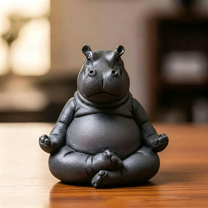 Hand Painted Resin Yoga Pose Hippo Figurine  -  3.1-Inch, Tabletop & Lawn Garden Decor