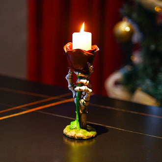 Hand-Painted Skeleton Hand with Rose Candle Holder
