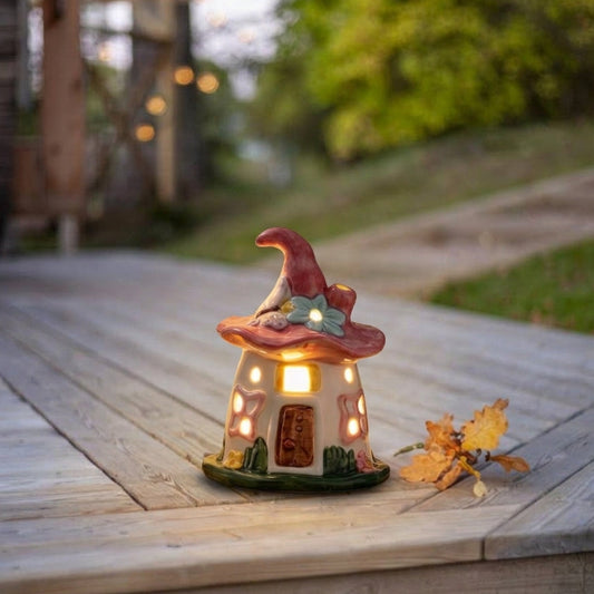 Hand-painted Ceramic Fairy House LED Night Light - Home Bedroom Tabletop Lamp Decor