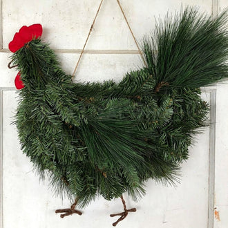 Handmade Christmas Chicken Door Wreath ‑ Front Door Holiday Decor