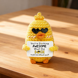 Handmade Crochet Duck with Positive Card