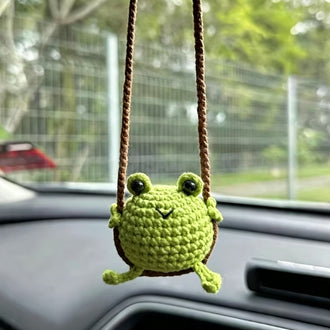 Handmade Crochet Swinging Frog Ornament ‑ Car Interior Decor