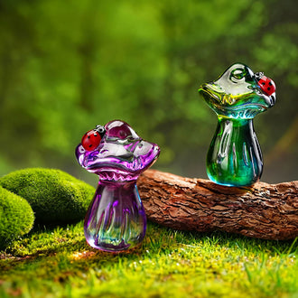 Handmade Crystal Glass Mushroom with Ladybug Garden Decor