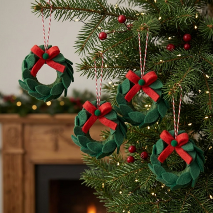 Handmade Felt Christmas Mini Wreath Hanging Decor - 2 Pack, Xmas Tree Wreath Garland Decor