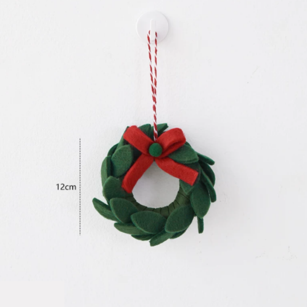Handmade Felt Christmas Mini Wreath Hanging Decor - 2 Pack, Xmas Tree Wreath Garland Decor