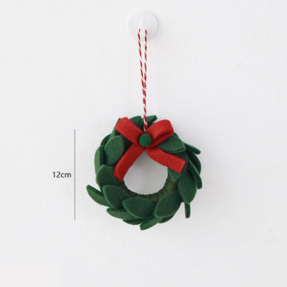 Handmade Felt Christmas Mini Wreath Hanging Decor - 2 Pack, Xmas Tree Wreath Garland Decor