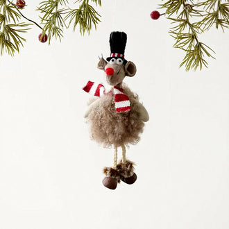 Handmade Felt Christmas Mouse Hanging Ornament - Tree & Wall Holiday Decor