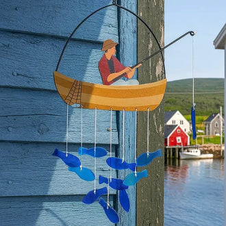 Handmade Fishing Boat Glass Wind Chime - Garden Patio Decor