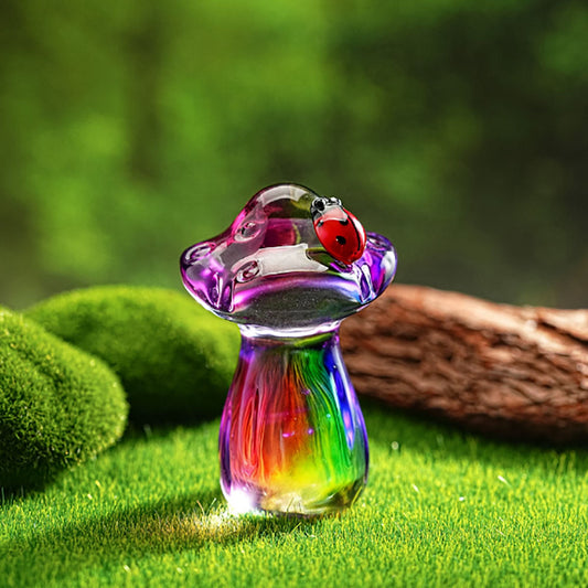 Handmade Crystal Glass Mushroom with Ladybug Garden Decor-A-View 2-Next Deal Shop
