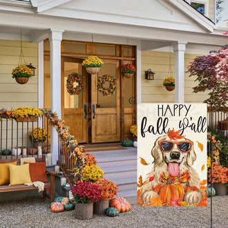 Happy Fall Golden Retriever Garden Flag
