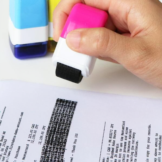 Identity Theft Protection Privacy Roller Stamp - Practical Anti Theft Security Confidential Document Redaction Tool for Home Office Use