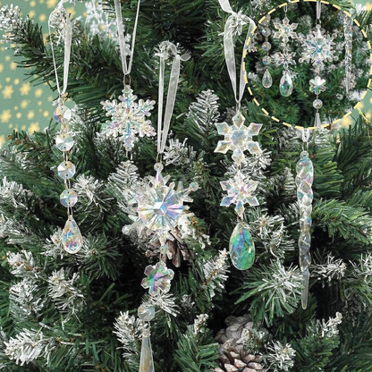 Iridescent Christmas Snowflake & Icicle Hanging Ornament - 10 Pcs, Xmas Tree Home Indoor Outdoor Holiday Party Decor