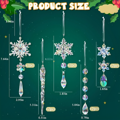 Iridescent Christmas Snowflake & Icicle Hanging Ornament - 10 Pcs, Xmas Tree Home Indoor Outdoor Holiday Party Decor